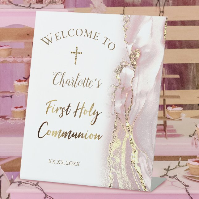 pink fluid marble | First Communion Pedestal Sign (Creator Uploaded)