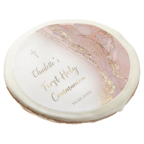 pink fluid marble First Communion Sugar Cookie
