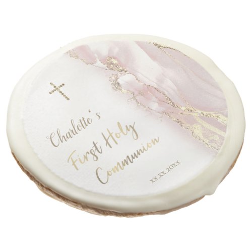 pink fluid marble First Communion Sugar Cookie