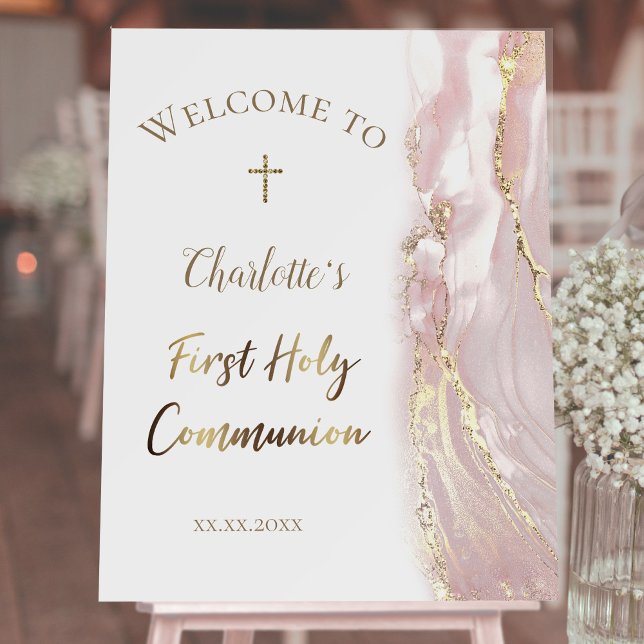 pink fluid marble | First Communion welcome sign (Creator Uploaded)