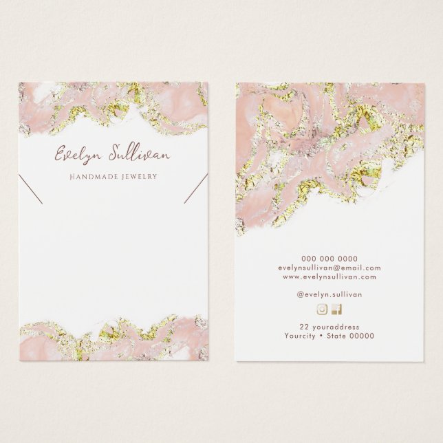 Pink fluid marble necklace display card (Front & Back)