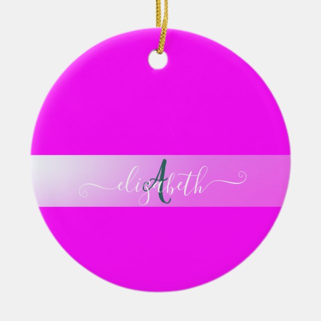 Pink Fluorescent Monogram  Ceramic Ornament (Front)