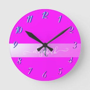 Pink Fluorescent Monogram Round Clock