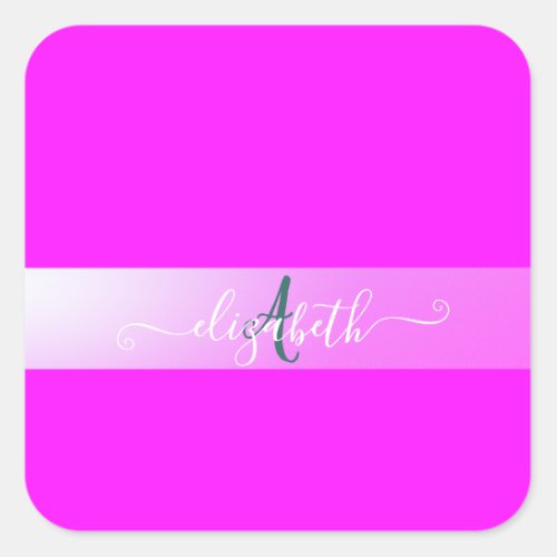 Pink Fluorescent Monogram   Square Sticker