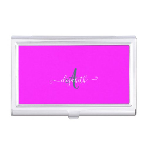 Pink Fluorescent Neon Monogram  Business Card Case