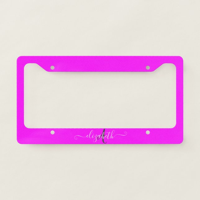 Pink Fluorescent Neon Monogram   License Plate Frame (Front)