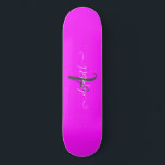 Pink Fluorescent Neon Monogram   Skateboard<br><div class="desc">Monogram on pink fluorescent background. The perfect romantic gift idea. Click the Customize It button to change fonts, move text around and further customize your design.</div>