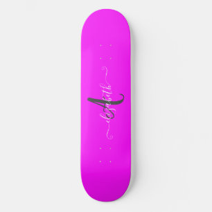Pink Fluorescent Neon Monogram Skateboard