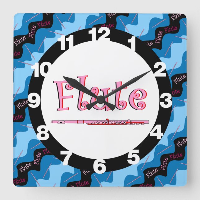 Pink Flute Pattern Square Wall Clock (Front)
