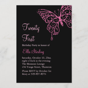 Pink Fluttering Butterflies Twenty First Birthday Invitation
