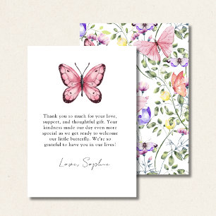 Pink Fluttering Butterfly Greenery  Thank You Card