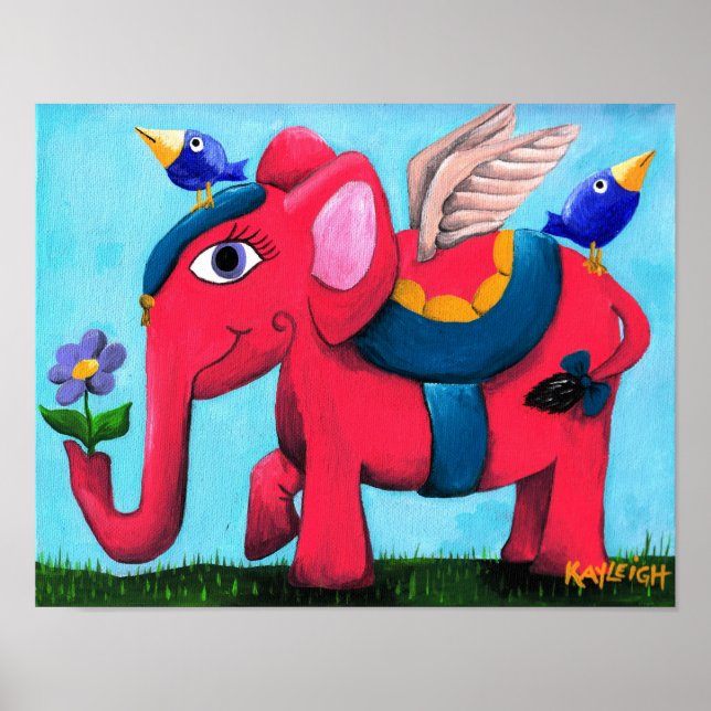 Pink Flying Elephant Poster (Front)