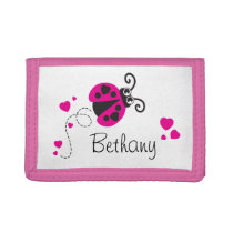 Pink flying ladybug / ladybird add your name purse tri-fold wallet Pink flying ladybug / ladybird add your name purse tri-fold wallet