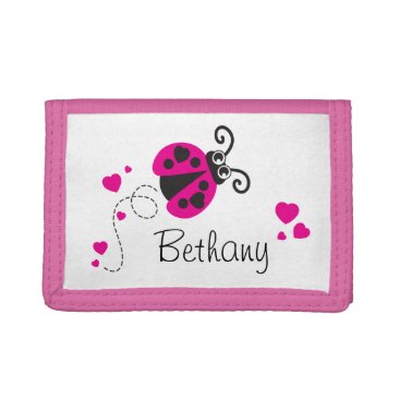 Pink flying ladybug / ladybird add your name purse tri-fold wallet