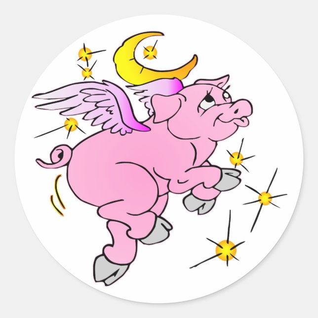 Pink Flying Pig #003 Classic Round Sticker (Front)