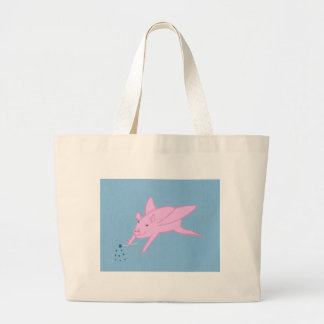 Pink Flying Pig Making Blue Stars Canvas Bags