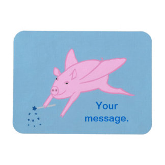 Pink Flying Pig Making Blue Stars Flexible Magnets