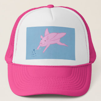 Pink Flying Pig Making Blue Stars Hats