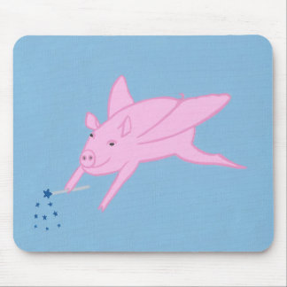 Pink Flying Pig Making Blue Stars Mouse Pads