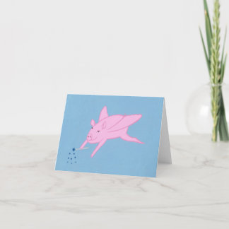 Pink Flying Pig Making Blue Stars Note Cards