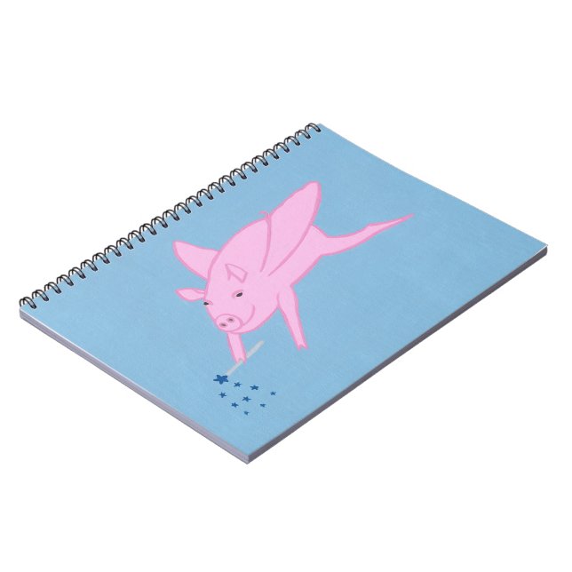 Pink Flying Pig Making Blue Stars Notebooks (Left Side)