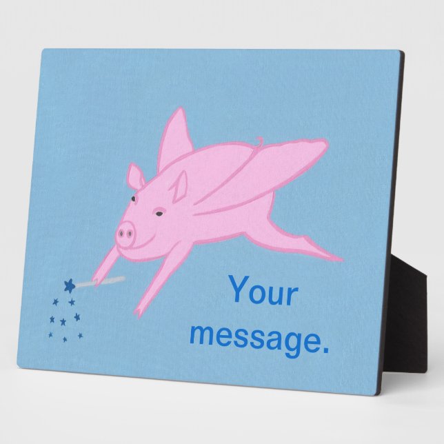 Pink Flying Pig Making Blue Stars Plaques (Side)
