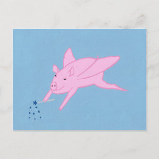 Pink Flying Pig Making Blue Stars Postcards