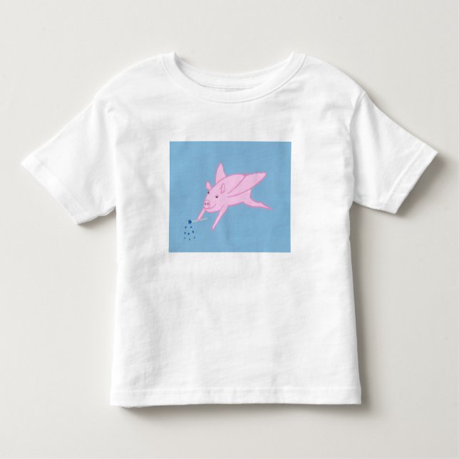 Pink Flying Pig Making Blue Stars T-shirts (Front)