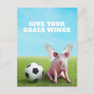 Pink Flying Pig Soccer Funny Inspirational Quote Postcard