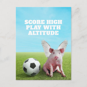 Pink Flying Pig Soccer Funny Inspirational Quote Postcard