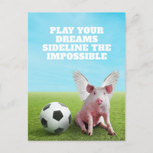Pink Flying Pig Soccer Funny Inspirational Quote Postcard