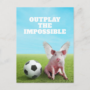 Pink Flying Pig Soccer Funny Inspirational Quote Postcard