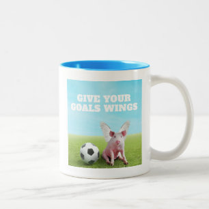Pink Flying Pig Soccer Funny Inspirational Two-Tone Coffee Mug