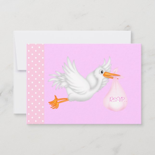 pink flying stork rsvp REVISED Card (Front)