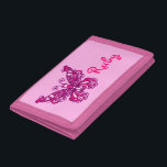 Pink flying stylized butterfly name purse trifold wallet<br><div class="desc">Encourage saving with this cute girls flying pink stylised butterfly wallet or purse,  personalise with your girl's name. Currently reads Ruby. Uniquely designed by Sarah Trett.</div>