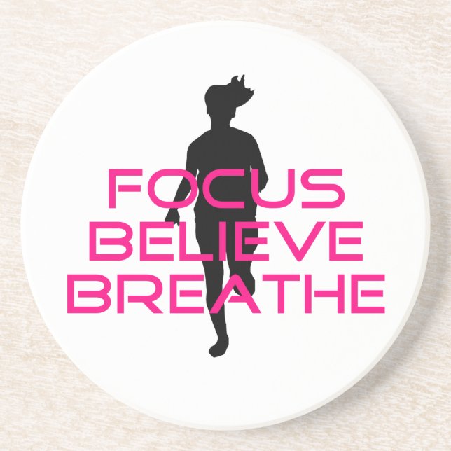 Pink Focus Believe Breathe Drink Coaster (Front)