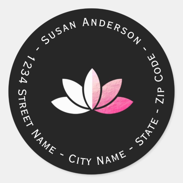 Pink Foil and White Lotus Return Address Label (Front)