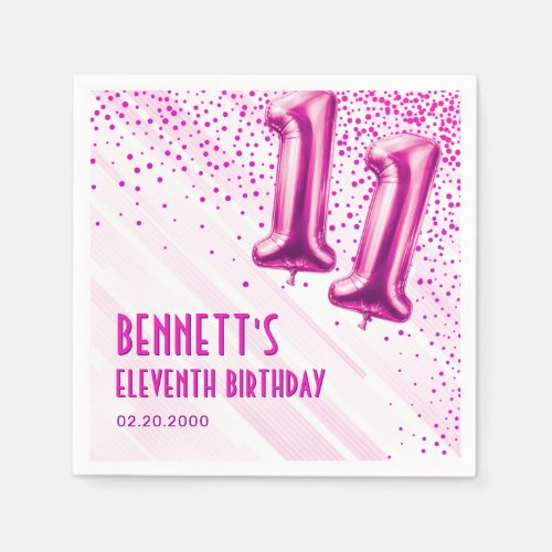 Pink Foil Balloons 11th Birthday Napkins