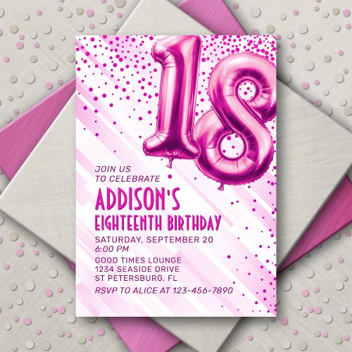 Pink Foil Balloons 18th Birthday Invitation