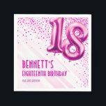 Pink Foil Balloons 18th Birthday Napkins<br><div class="desc">A birthday design that cuts straight to the celebration-no messing around. Featuring bold numbers styled to look like foil balloons with sparkling confetti all around, this design brings instant party vibes. The hot pink color scheme and art deco text elevate the design, adding a feminine, flirty touch. Perfect for that...</div>