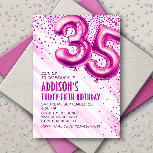 Pink Foil Balloons 35th Birthday Invitation