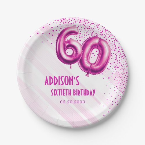 Pink Foil Balloons 60th Birthday Paper Plates
