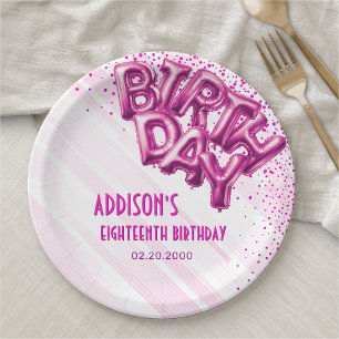 Pink Foil Balloons Birthday Paper Plates