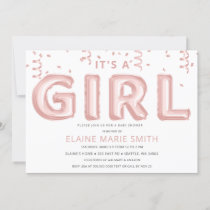 Pink Foil Balloons Confetti Girl Baby Shower Invitation