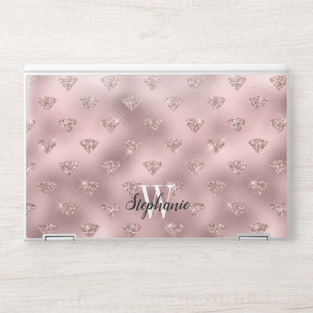 Pink Foil Diamond Glitter Sparkle Monogram HP Laptop Skin (Front)
