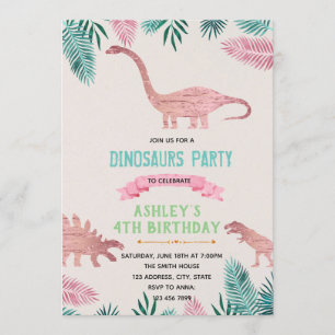 Pink foil dinosaur theme invitation