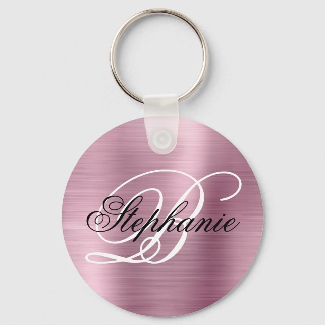 Pink Foil Fancy Monogram Keychain (Front)