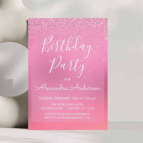 Pink Foil Girly Glitter Sparkle Any Age Birthday Invitation