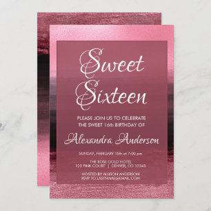 Pink Foil Girly Paint Stroke Sweet 16 Birthday Invitation