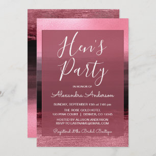 Pink Foil Girly Paint Strokes Hen's Party Invitation
